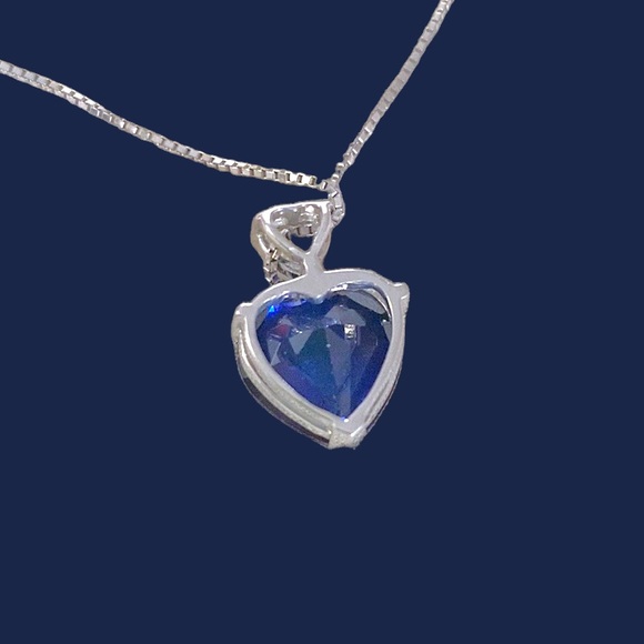 Sterling Silver Sapphire & White Topaz Heart Pendant Necklace. - Picture 8 of 10